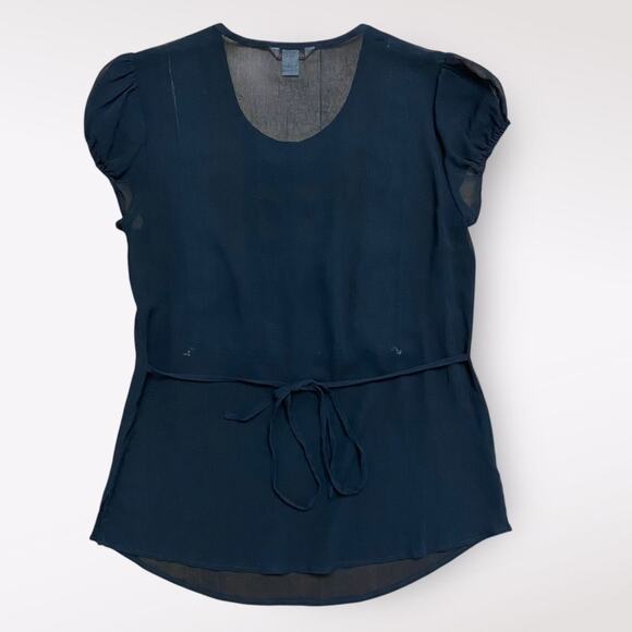 Intuitions Vintage Silk Tie-Back Sheer Blouse Womens Size 2 Black Coquette‎ - Picture 6 of 8